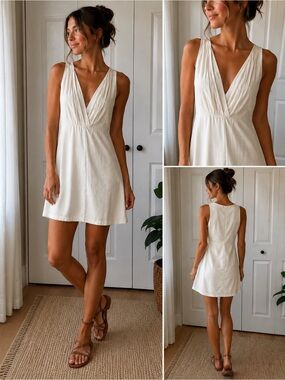 Women’s white  V-Neck Summer Dress Sorority Rush Preference costal Resort